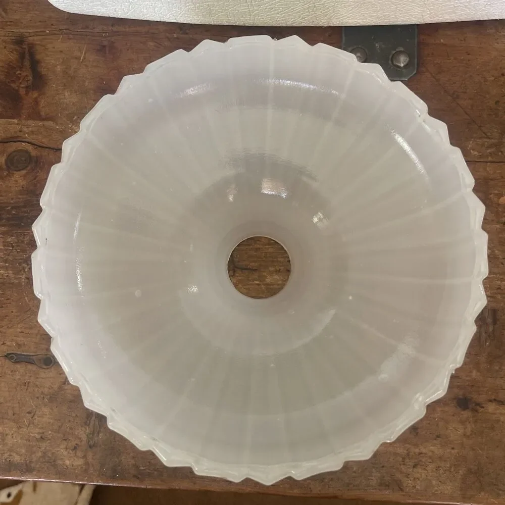 Vintage Opalescent Ribbed Milk Glass Pendant Light Shade Antique Opaline Bell~9